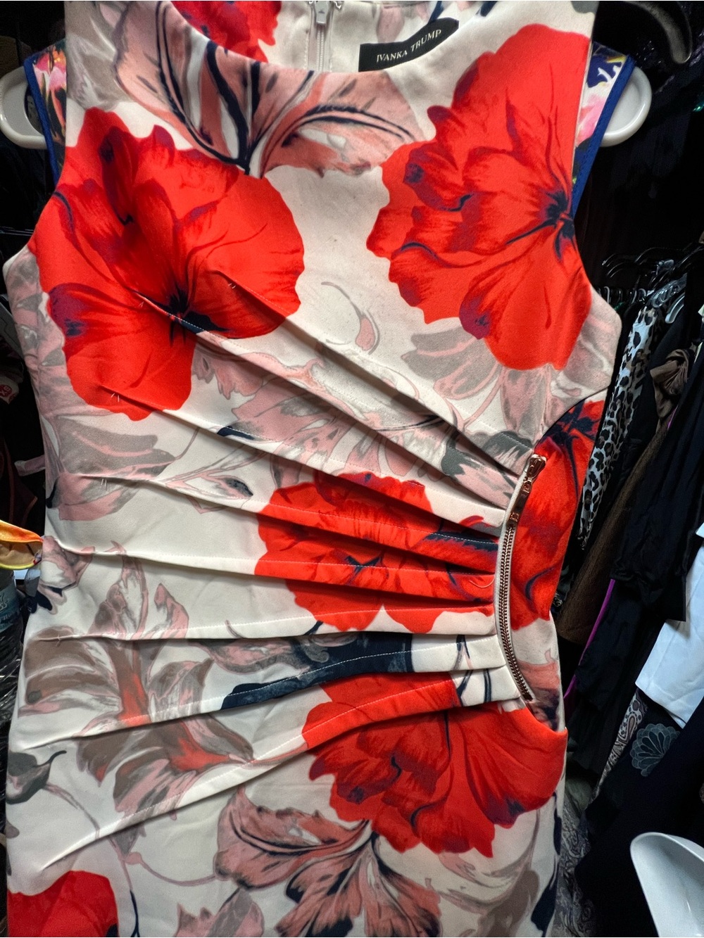 Ivanka Trump White sheath Dress with Red Floral Print - Picture 3 of 4